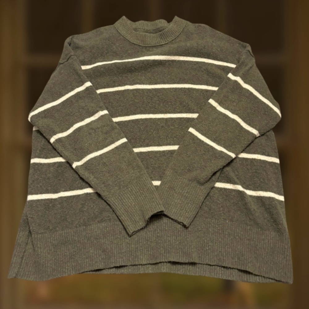 American Eagle Outfitters Gray Crewneck Sweater with White Stripes